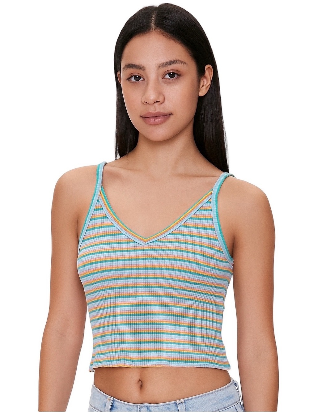 American Eagle Striped Cropped V Neck Cami